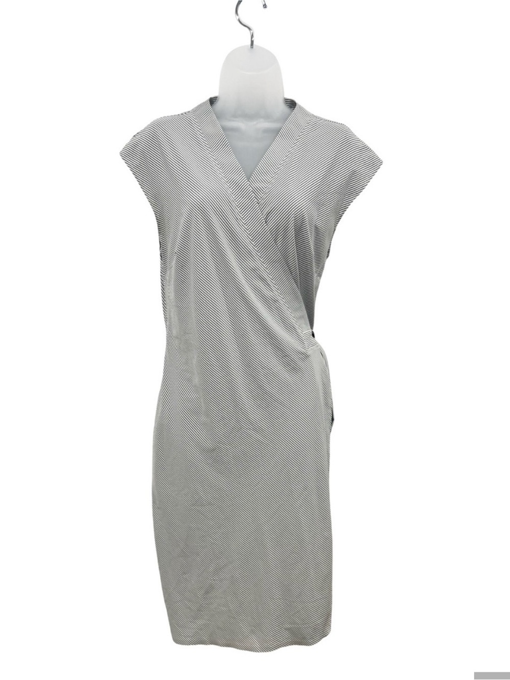 Athleta Black & White Pinstripe Wrap Dress Sleeveless Sheath Casual Dress M